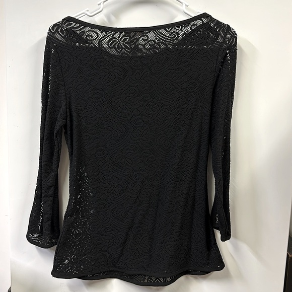Cache Black Lace 3 Quarter Sleeve Sheer Stretch Cut Out Pullover Top Womens XS - Picture 8 of 8